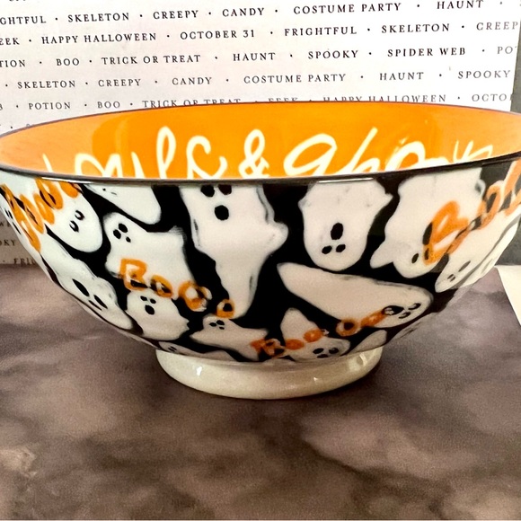 3 Halloween ceramic Bowls Bats Moon Ghosts Pumpkins Jack O...